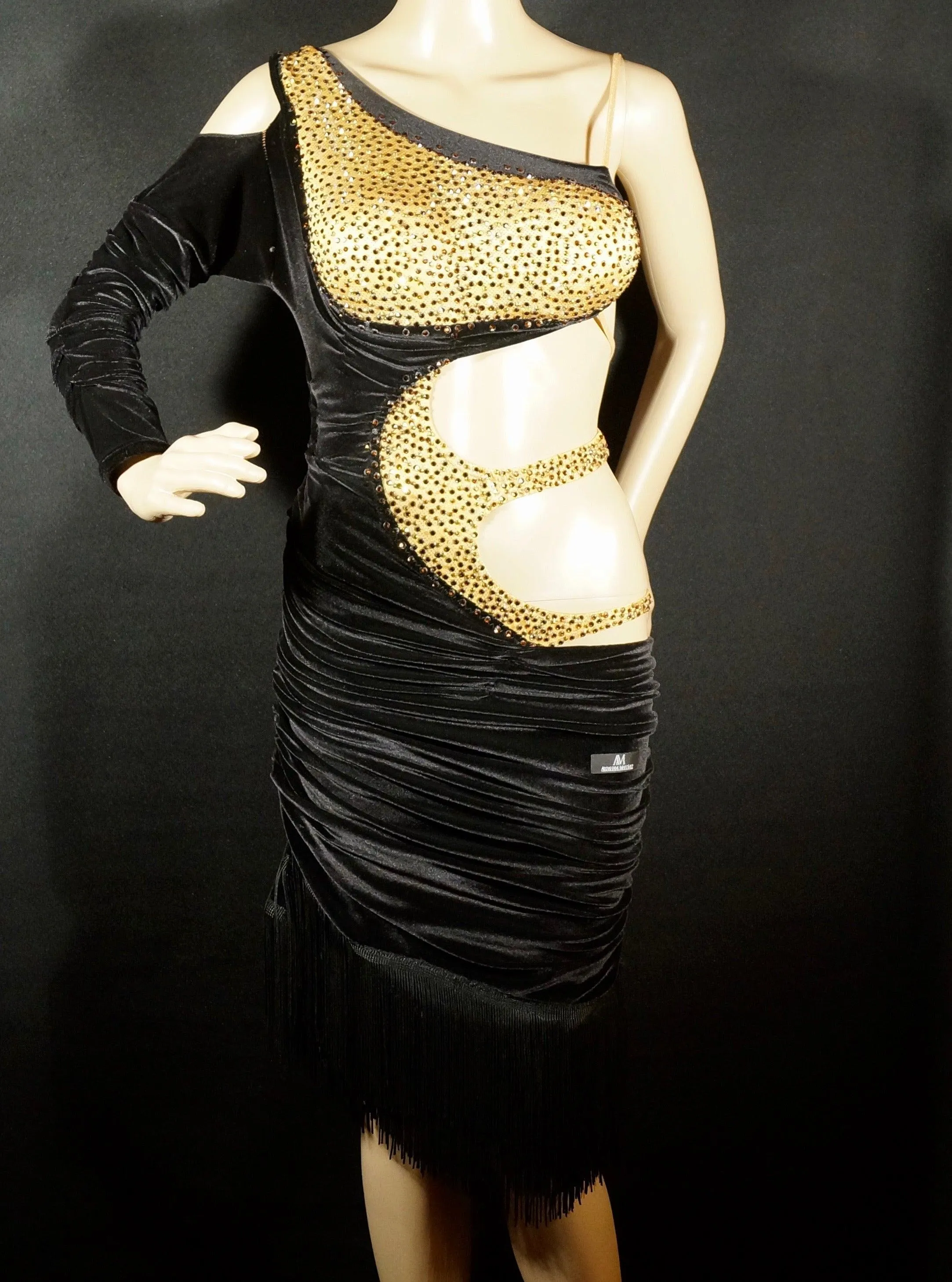 New Abraham Martinez Black & Gold Latin Dress