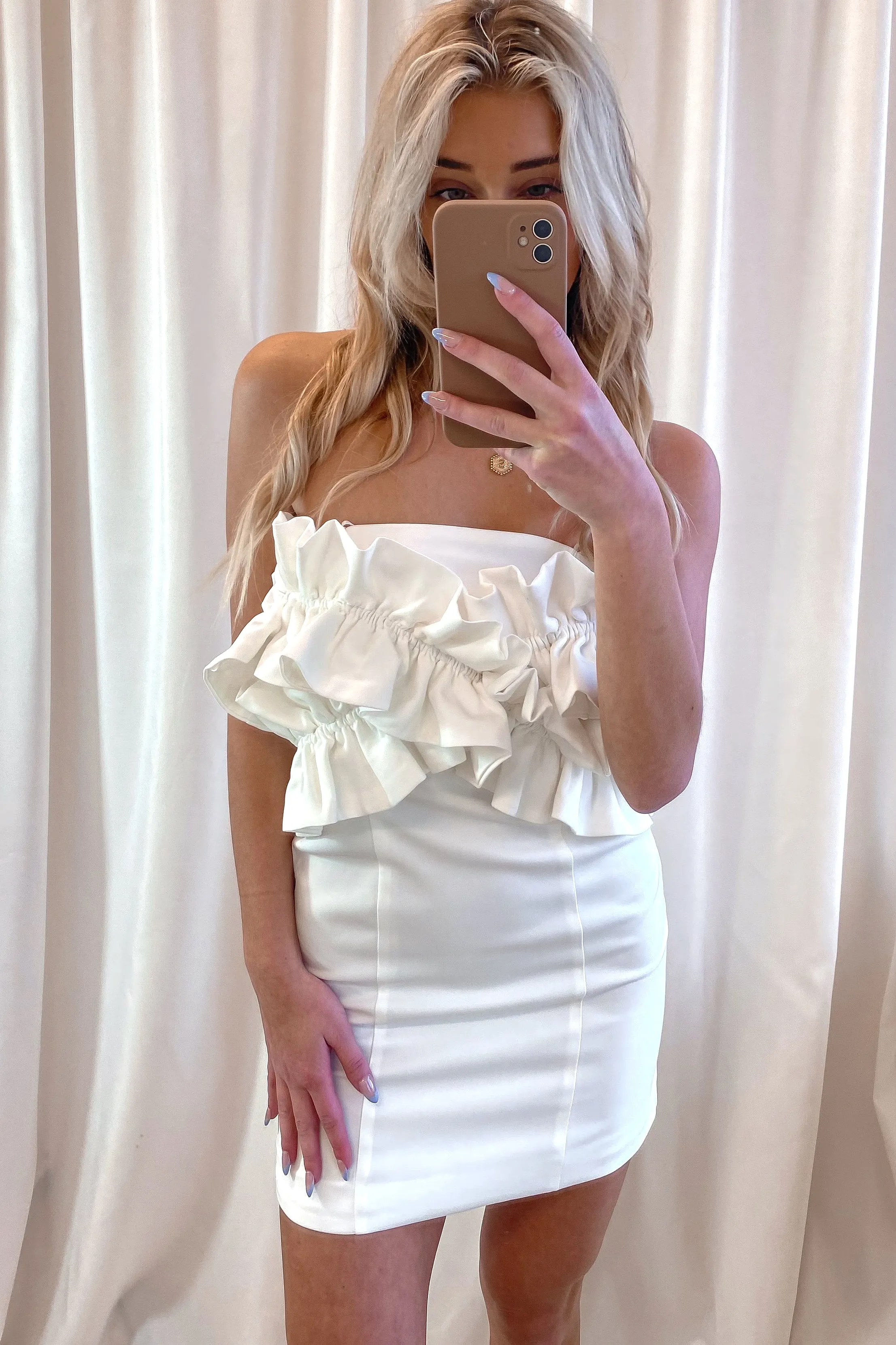 One Of A Kind Ruffle Top Dress White