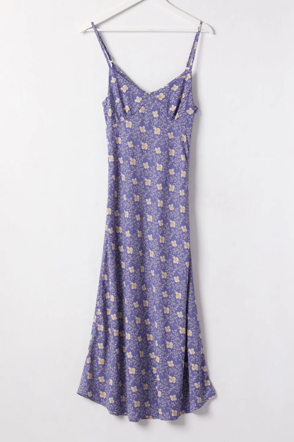 Otherworldly Lilac Floral Strappy Bias Midi Dress