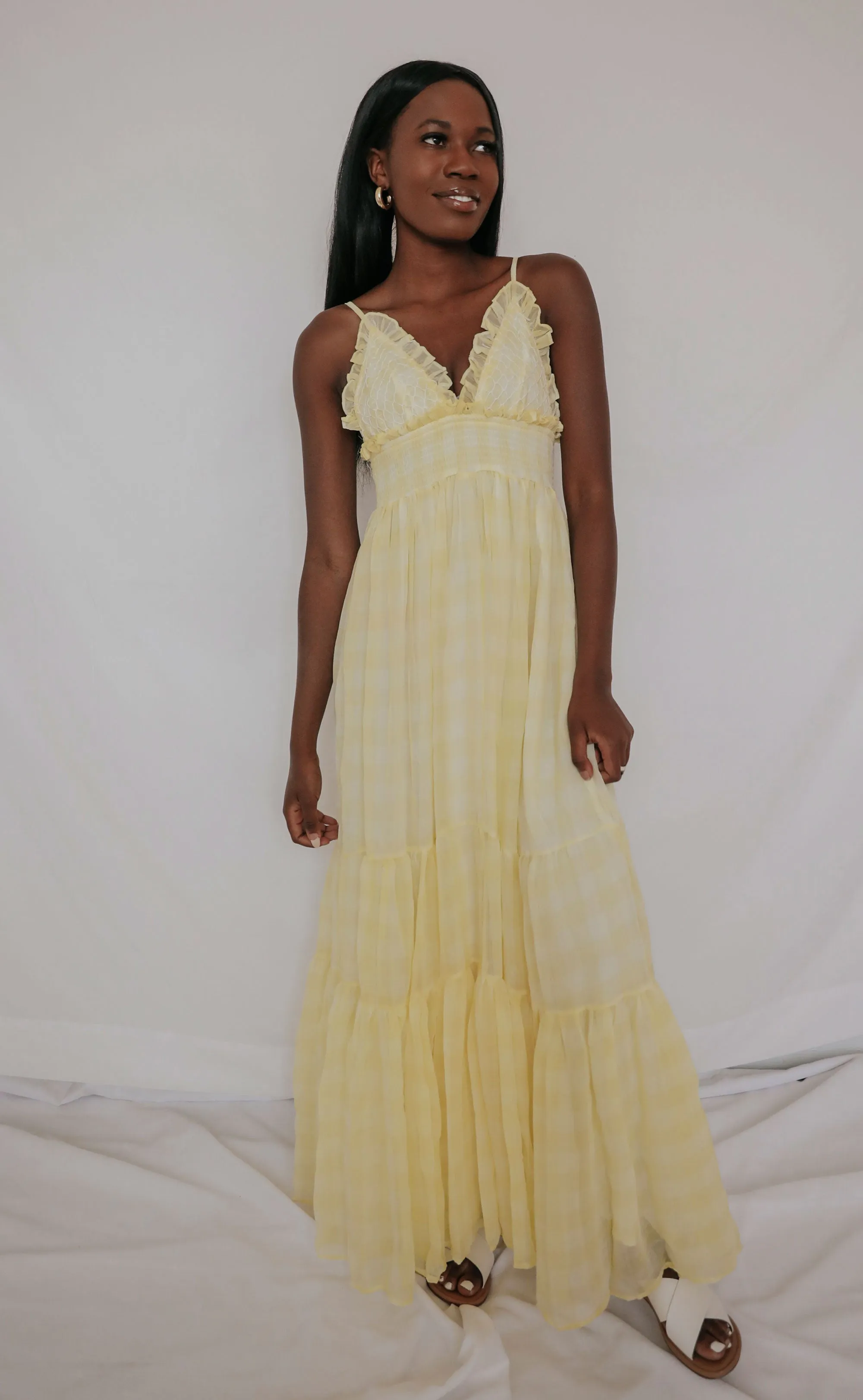 piece of me plaid maxi dress - yellow