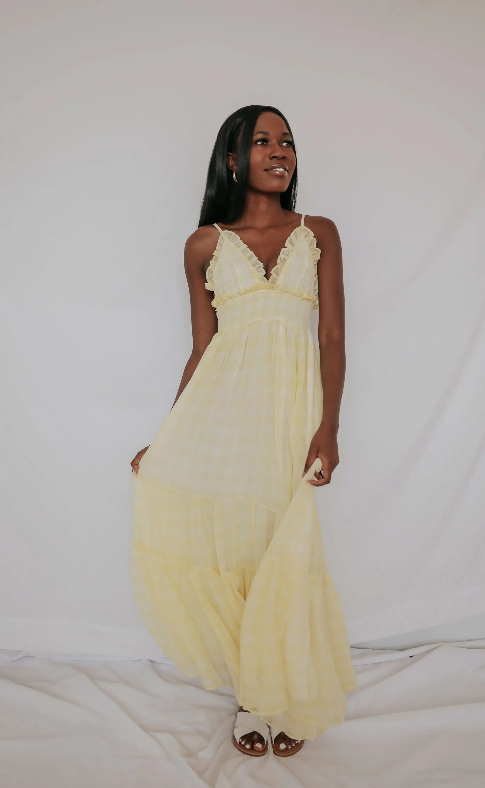 piece of me plaid maxi dress - yellow