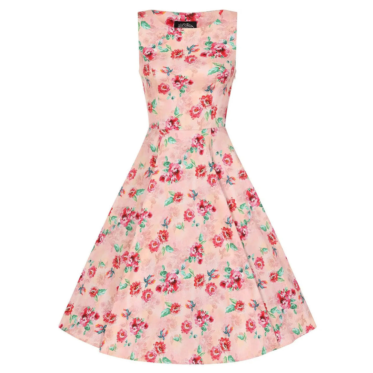 Pink Floral Print Audrey Rockabilly 50s Swing Dress