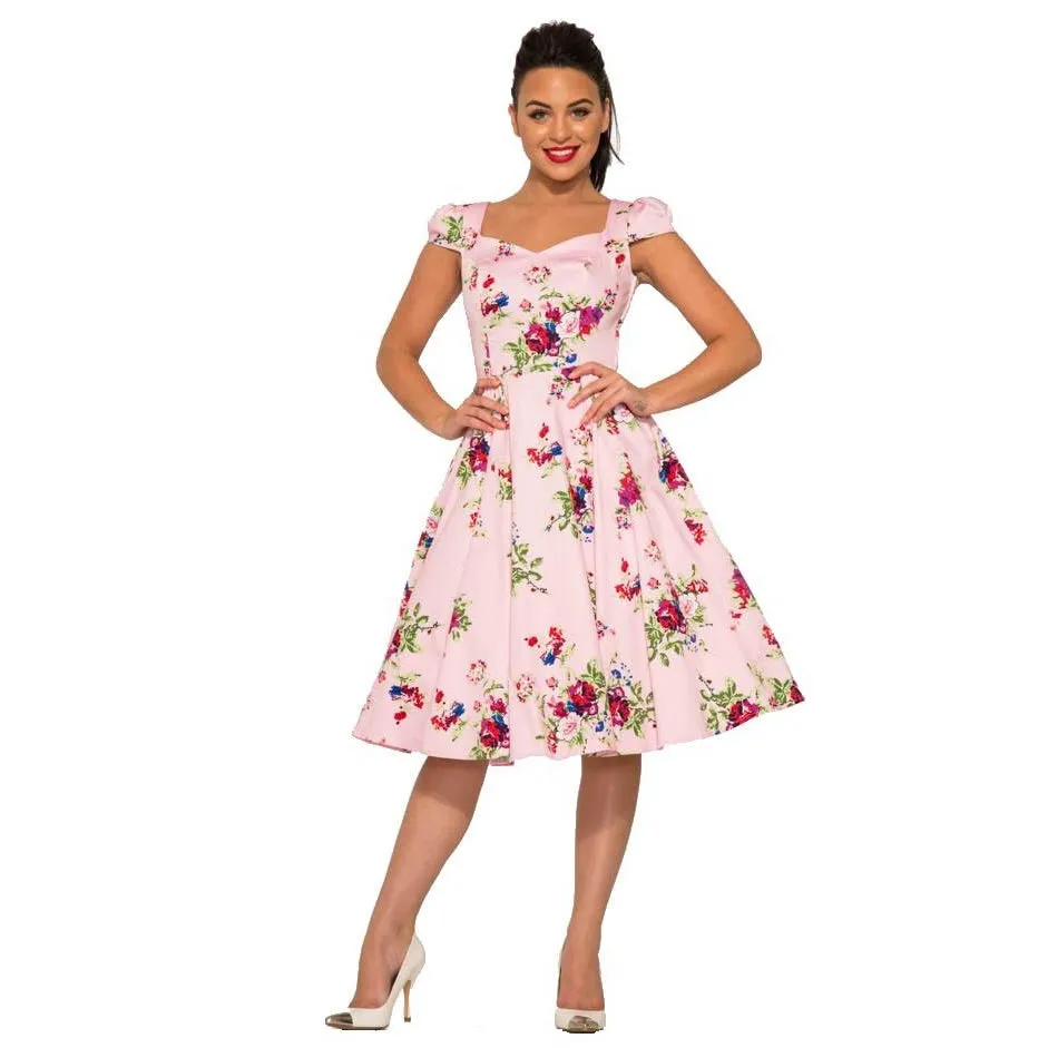 Pink Vintage Floral Blossom Rockabilly Summer Swing Dress