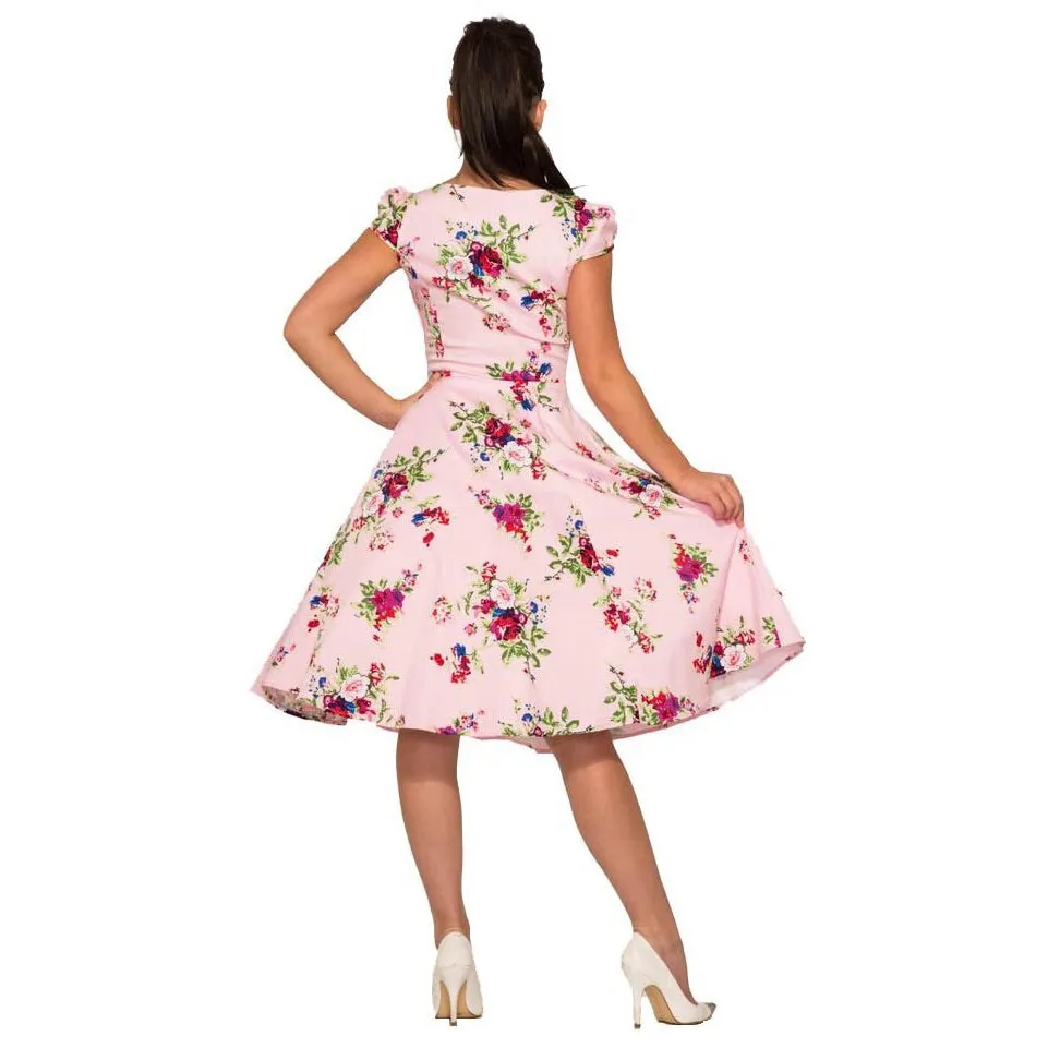 Pink Vintage Floral Blossom Rockabilly Summer Swing Dress