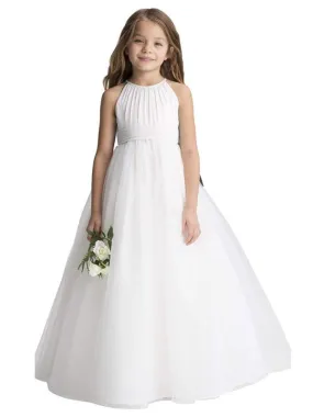 Princess Silhouette Pleated Flower Girl Dresses White Sleeveless Kids Party Dresses