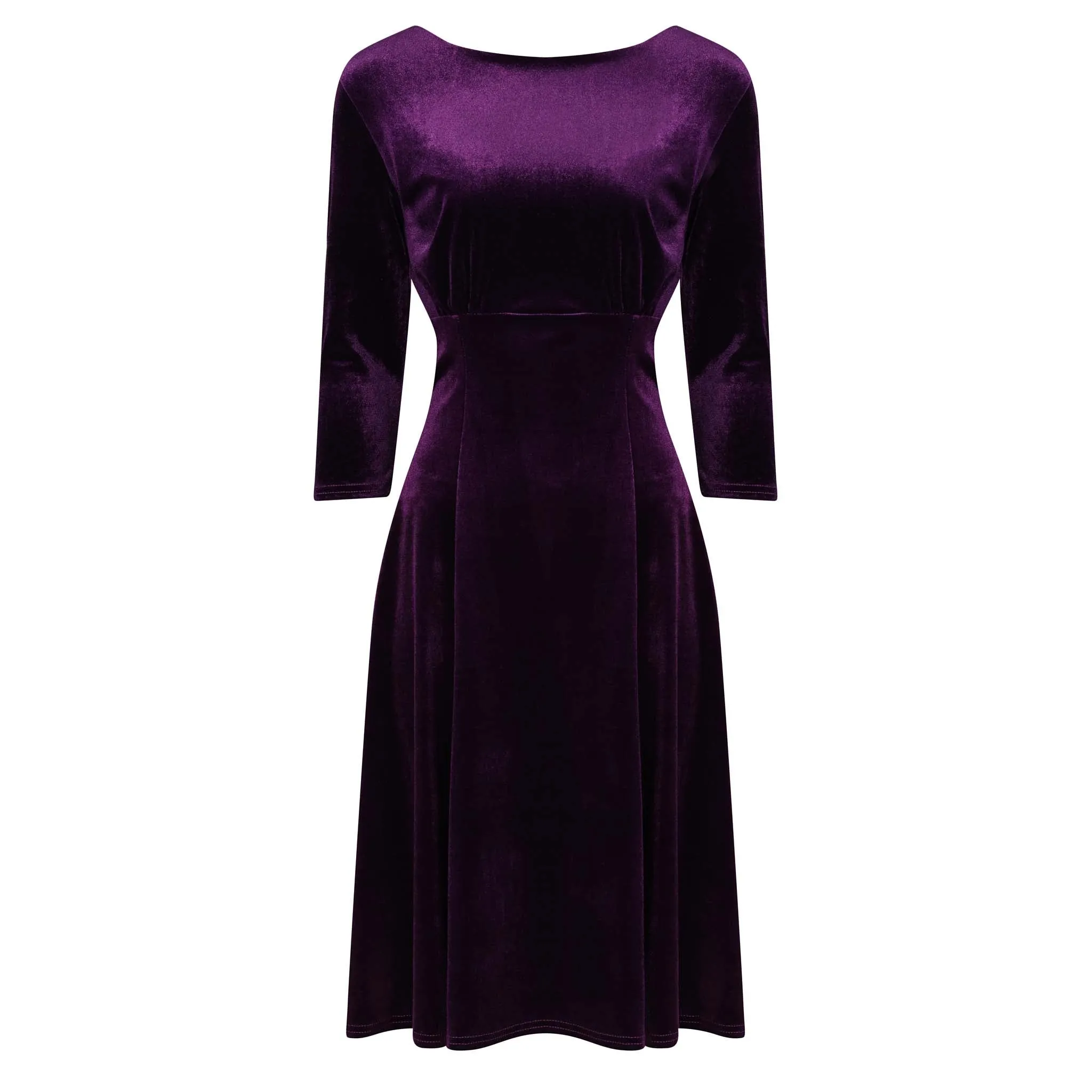 Purple Velour 3/4 Sleeve Vintage Swing Midi Dress