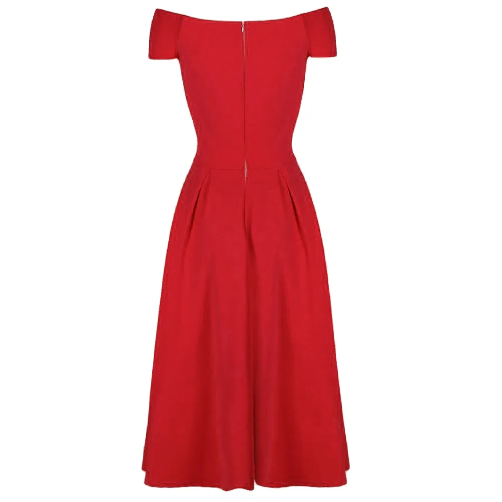 Red Crossover Vintage Bardot 50s Swing Dress