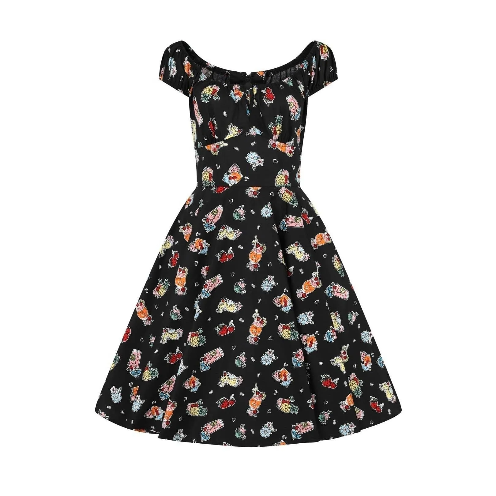 Retro 1950s Black Tropical Cocktail Swing Dress