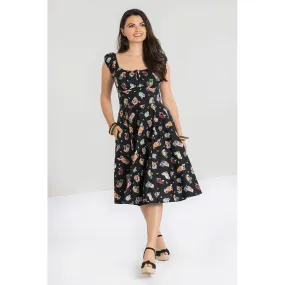 Retro 1950s Black Tropical Cocktail Swing Dress