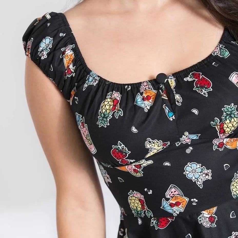 Retro 1950s Black Tropical Cocktail Swing Dress