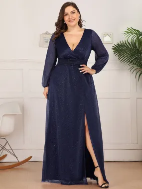 Robe de Cérémonie Grande Taille Longue Brillante à Col en V