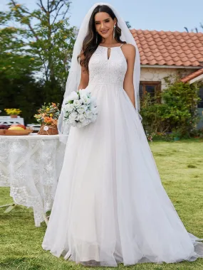 Robe de mariée trapèze en tulle à col licou avec appliques