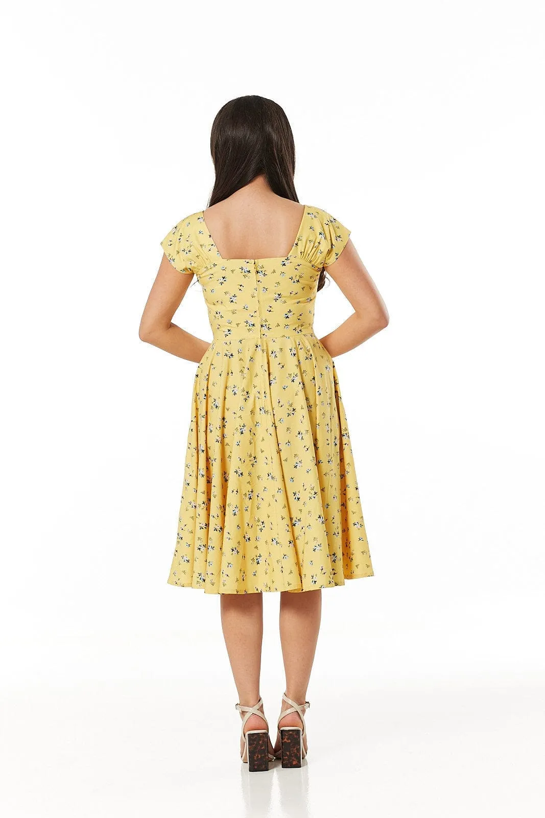 Seema Midi A line Yellow Floral Dress