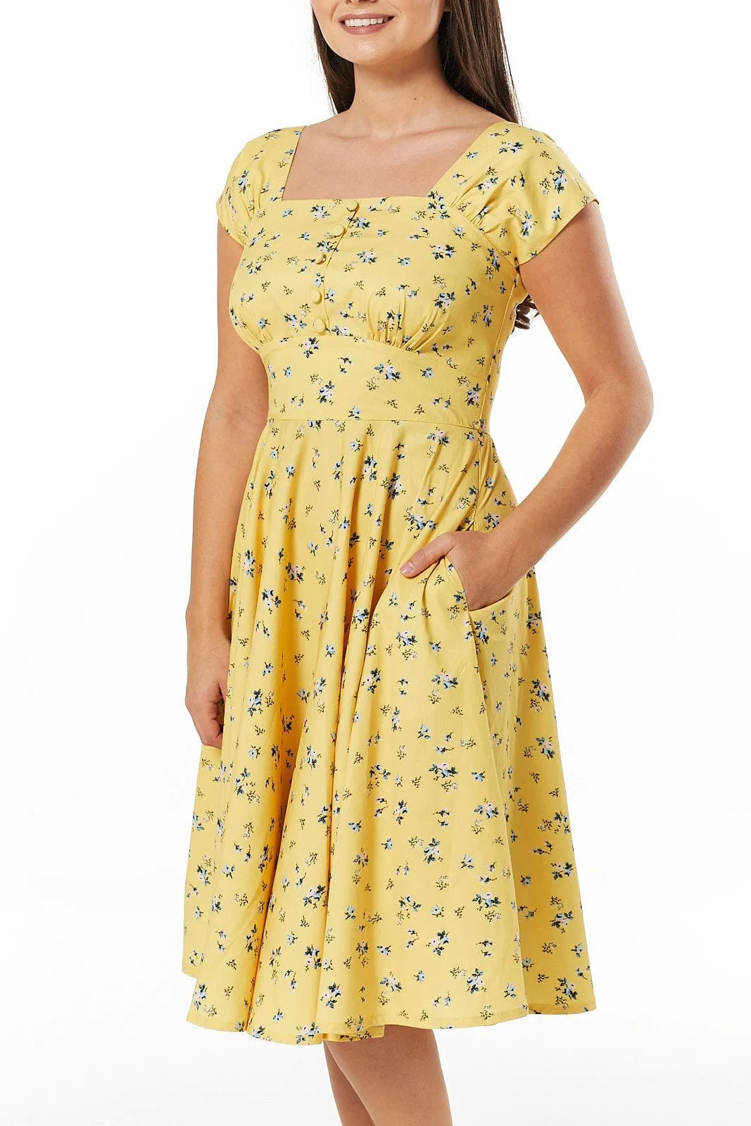 Seema Midi A line Yellow Floral Dress