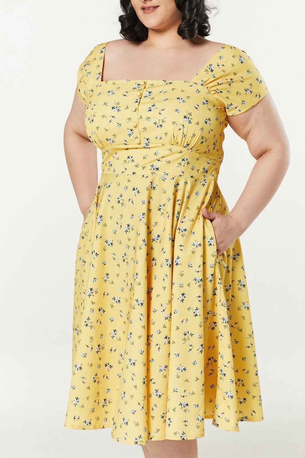 Seema Midi A line Yellow Floral Dress