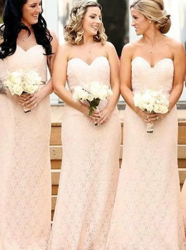 Sheath Sweetheart Pink Lace Bridesmaid Dress