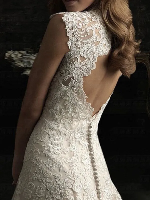 Simple Wedding Dress 2021 Lace V Neck Sleeveless Floor Length Backless Tulle Bridal Gowns With Train