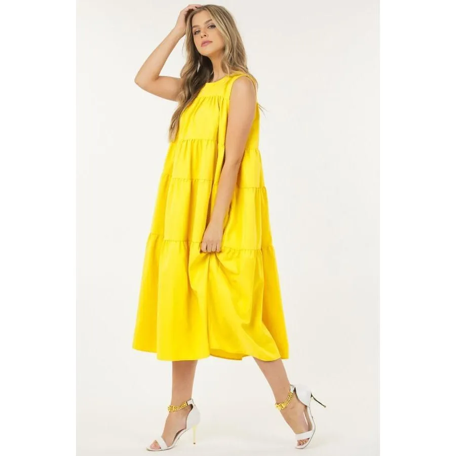 Sleeveless Basic Stretch Poplin Dress With Layers