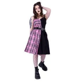 SPLIT SOUL DRESS - BLACK/PINK CHECK