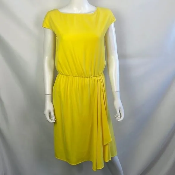 StJohn Yellow Drape Front Cap Sleeves Dress