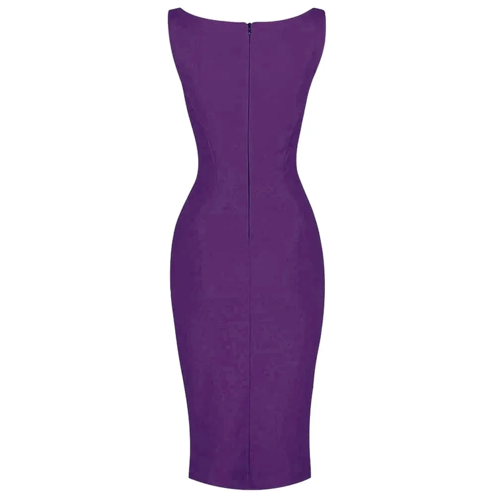 Summer Purple 40s Bodycon Sleeveless Hollywood Wiggle Dress