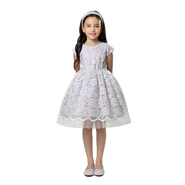 Sweet Kids Inc Floral Lace With Peek A Boo Lace & Pearl Trim Dress - Lavender