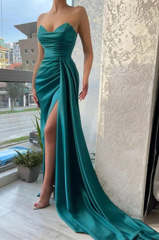 Sweetheart Mermaid Long Split Prom Dress With Ruffles