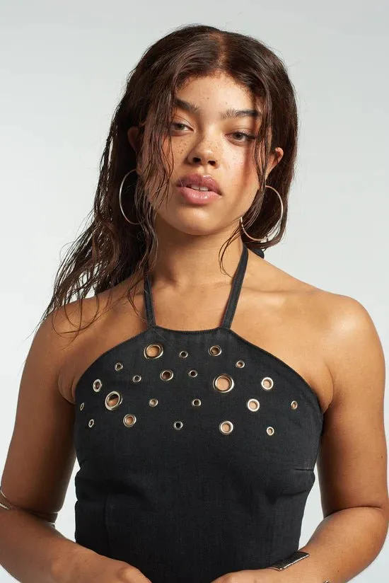 The Ragged Priest Coyote Rivet Denim Halter Dress