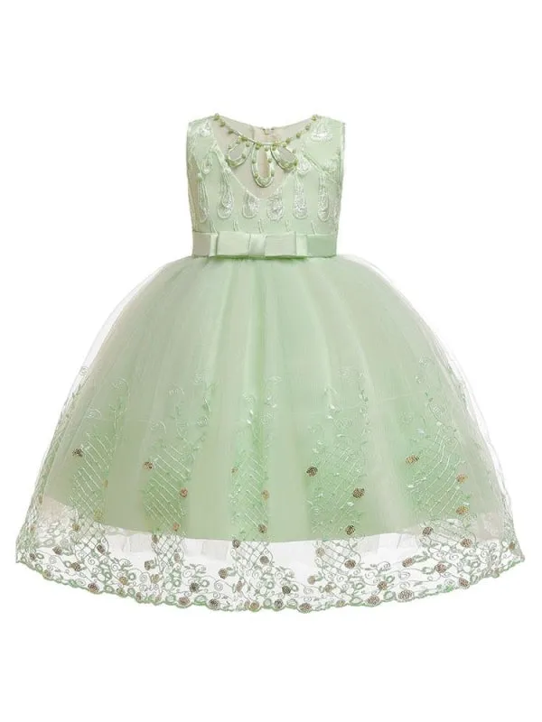 Tulle Sleeveless Yellow Flower Girl Dresses Jewel Neck Knee-Length Princess Silhouette Kids Pageant Dresses