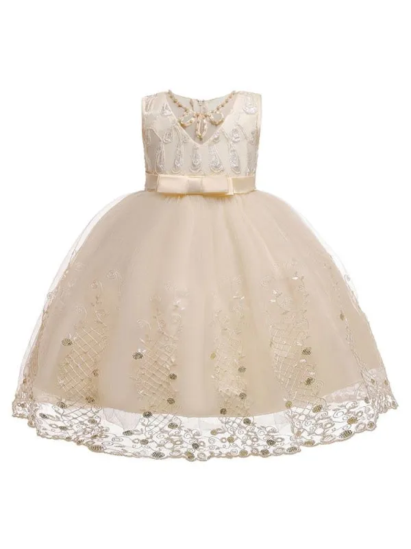 Tulle Sleeveless Yellow Flower Girl Dresses Jewel Neck Knee-Length Princess Silhouette Kids Pageant Dresses