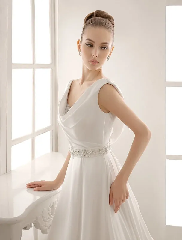 Turndown Collar Brides Wedding Dress With Pleated Satin Exclusive