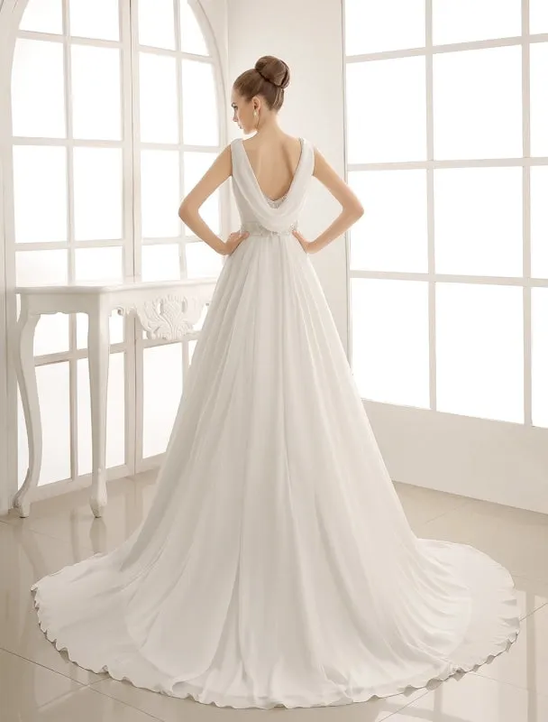 Turndown Collar Brides Wedding Dress With Pleated Satin Exclusive