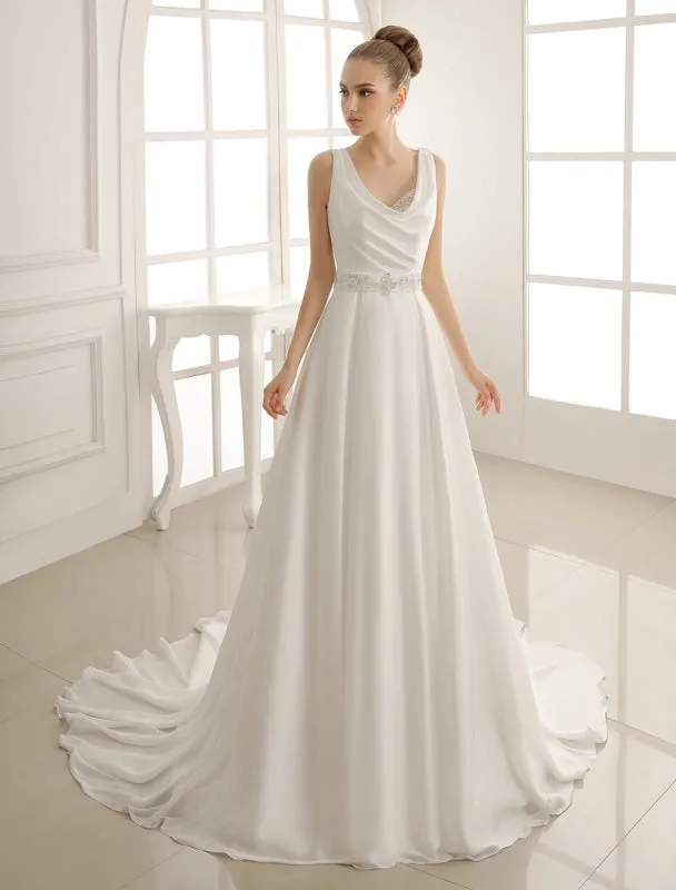 Turndown Collar Brides Wedding Dress With Pleated Satin Exclusive