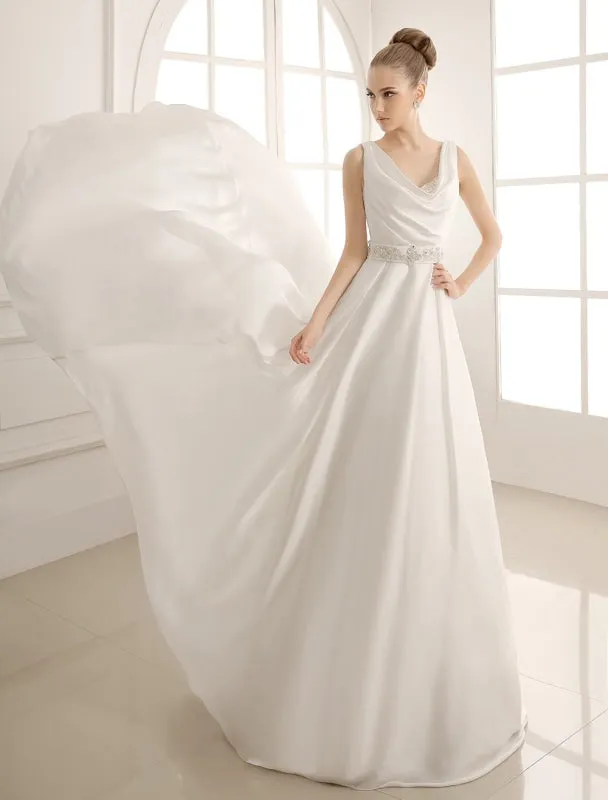 Turndown Collar Brides Wedding Dress With Pleated Satin Exclusive