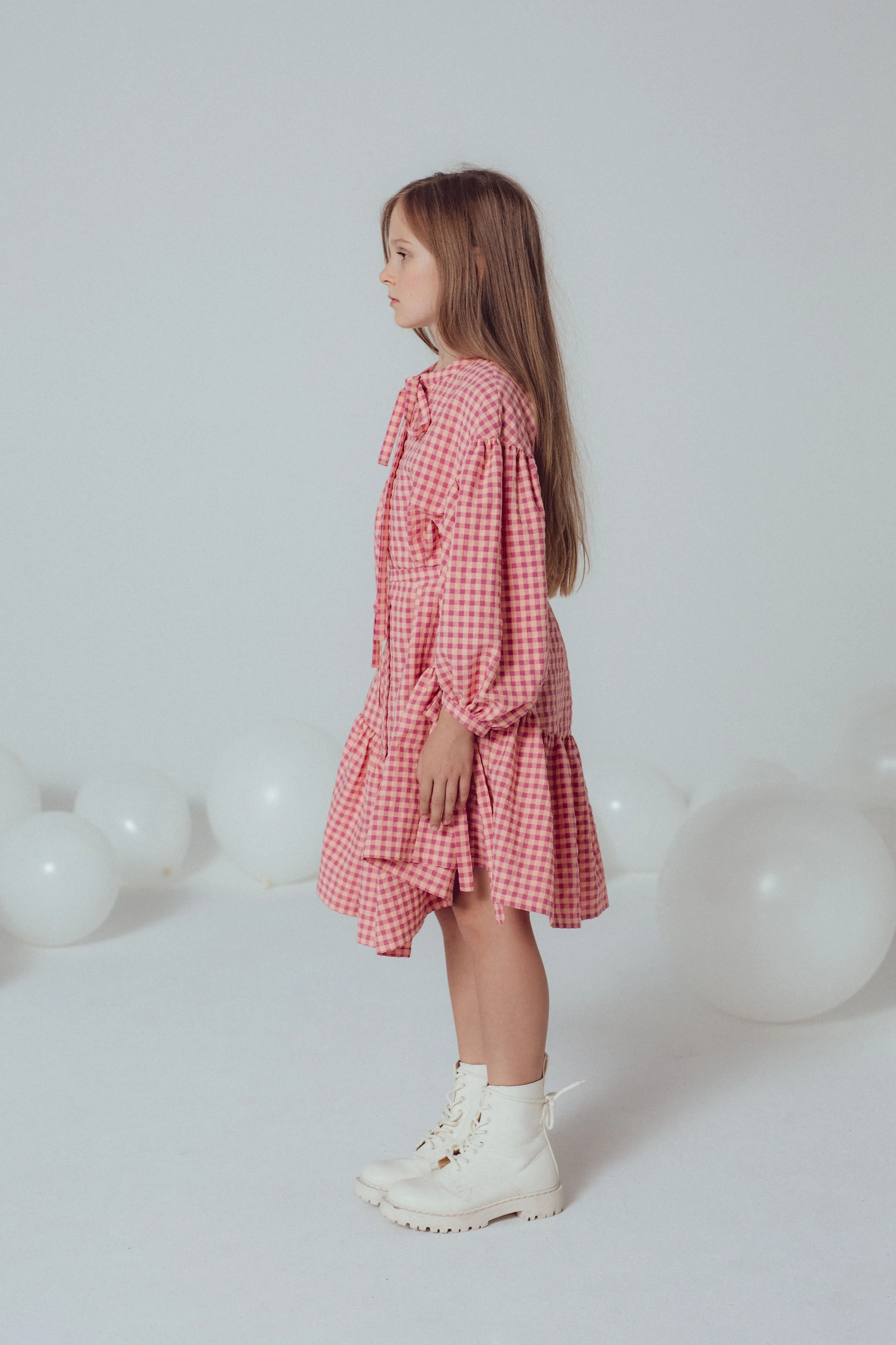 UNLABEL SS24 Neve 3/4th Sleeve Dress in Purple Check