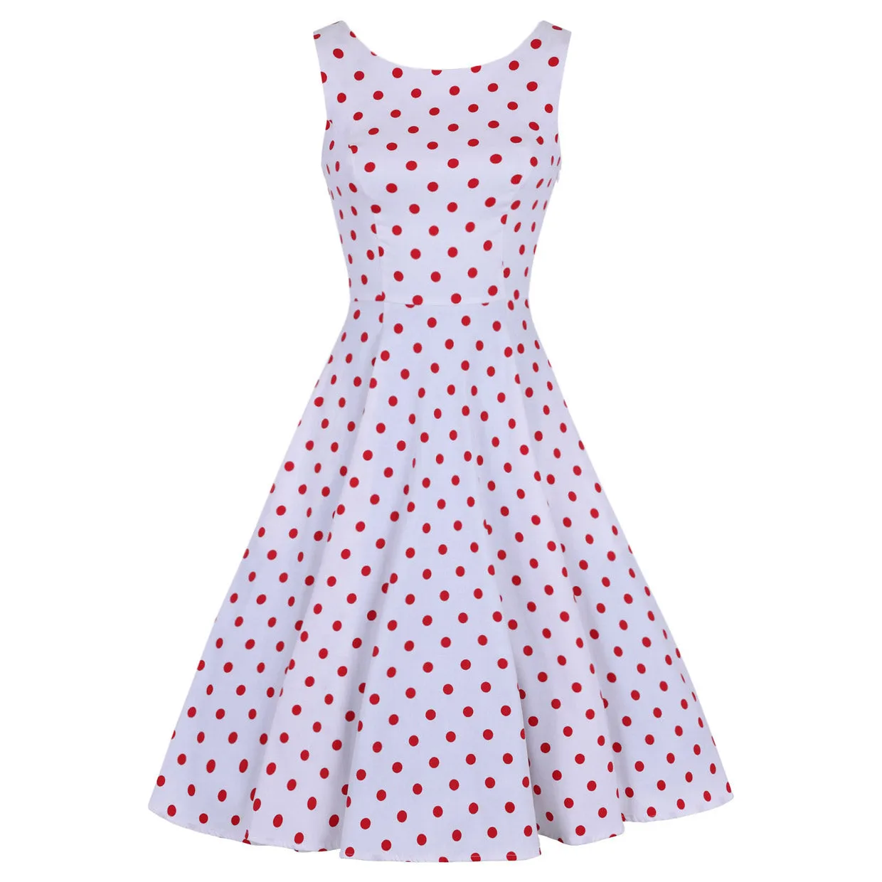 White and Red Polka Dot 50s Audrey Swing Dress