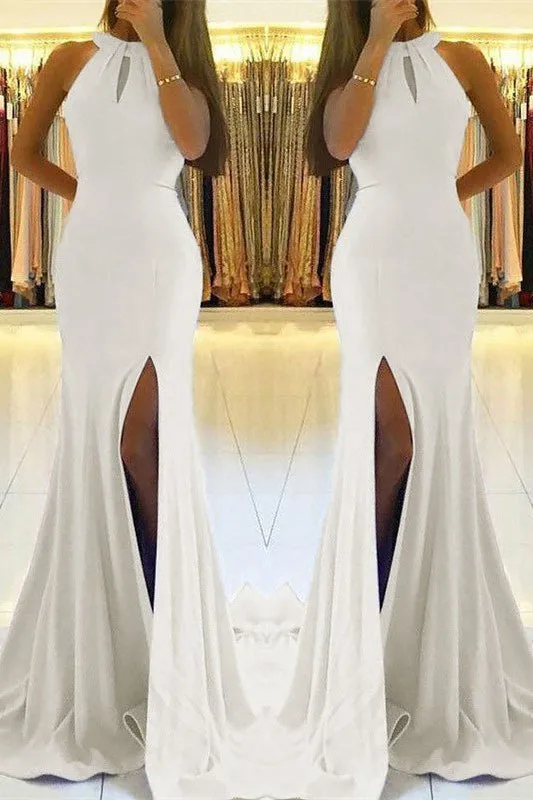 White Mermaid Prom Dress With Split