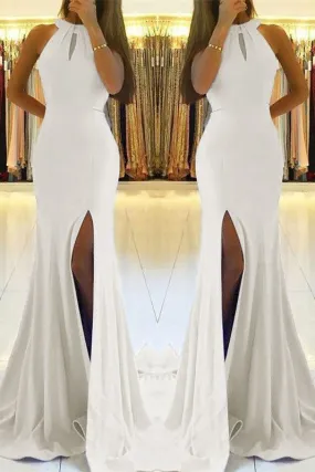 White Mermaid Prom Dress With Split