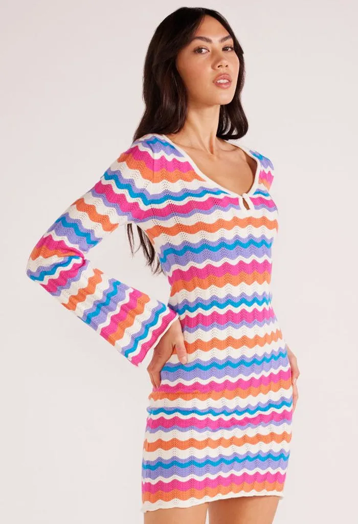 Wilma Pointelle Knit Dress-Coral Stripe