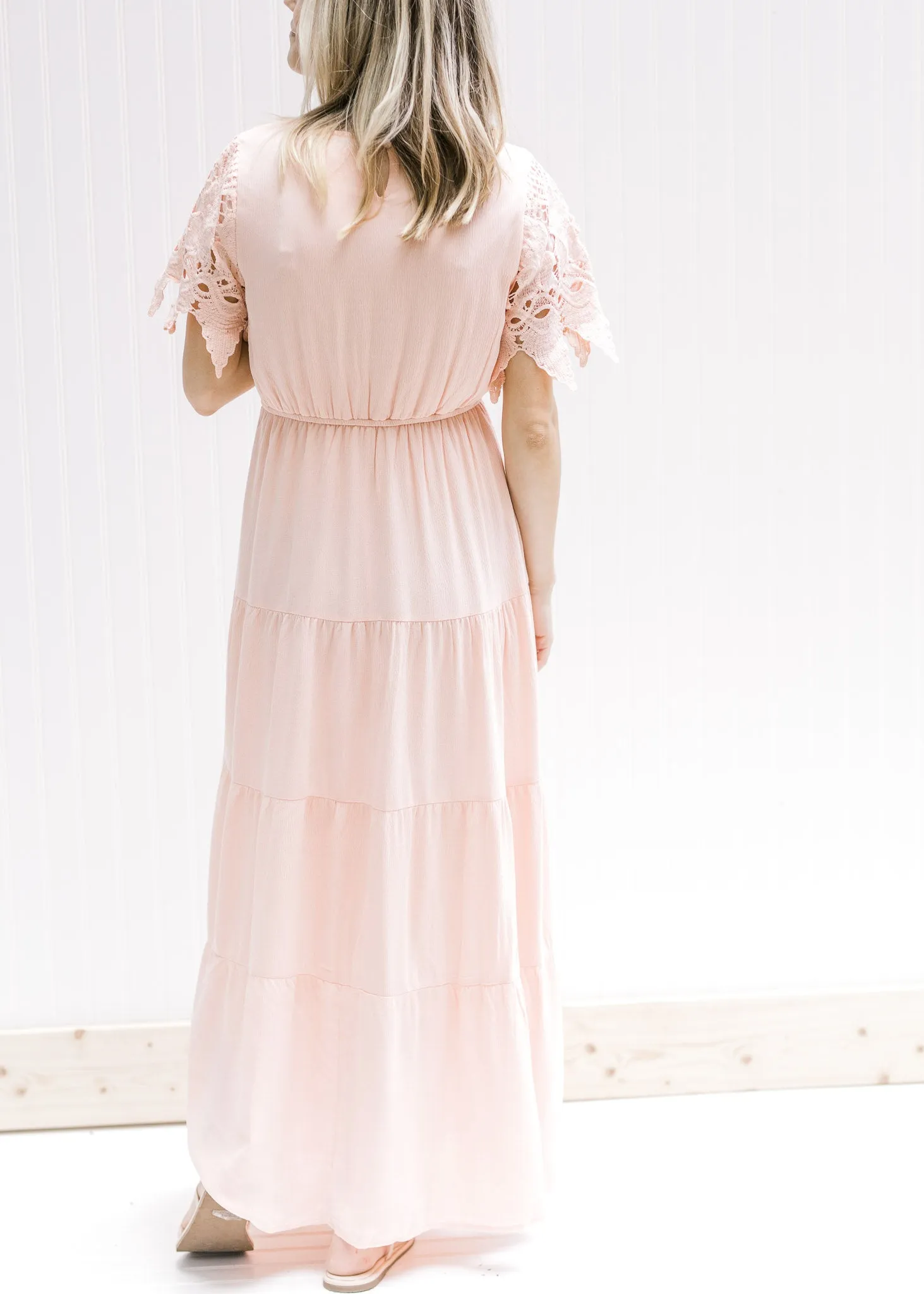 X Blush Lace Sleeve Maxi Dress