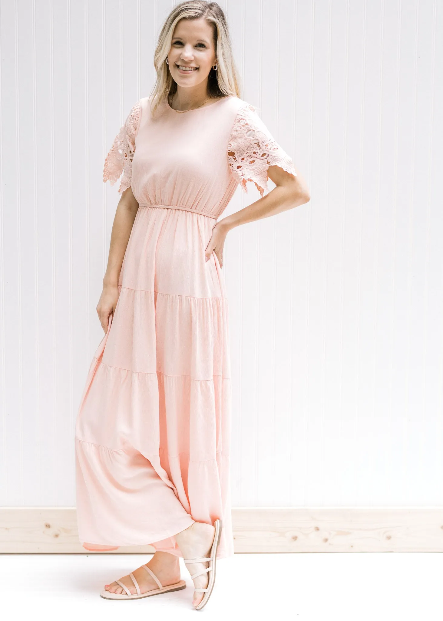 X Blush Lace Sleeve Maxi Dress