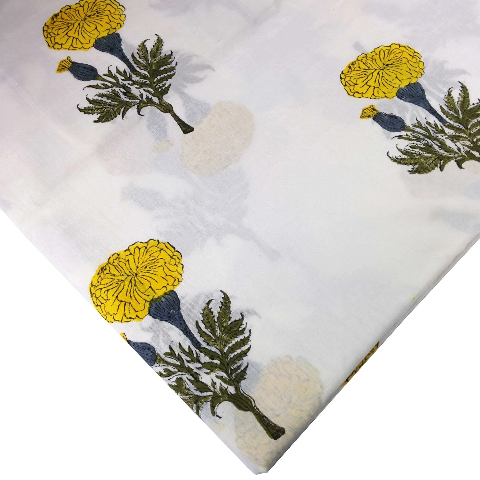 Yellow and White Marigold Soft Cambric Cotton Fabric