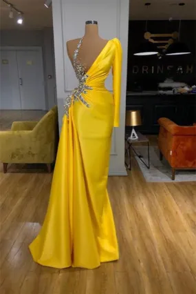 Yellow Mermaid Prom Dress with Long Sleeves